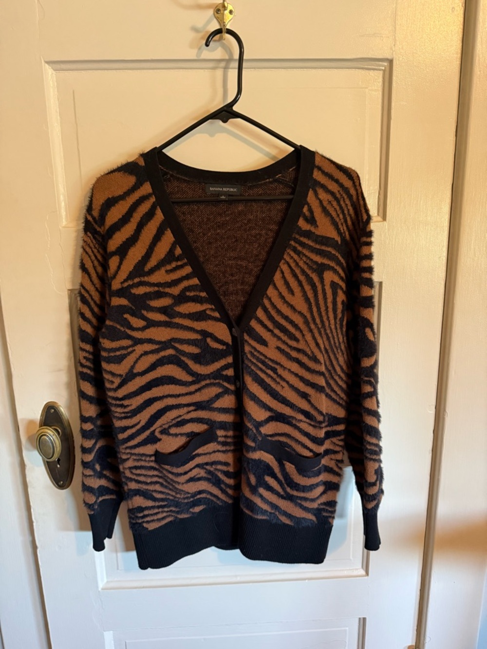 Banana Republic Animal Print Button Cardigan in Brown and Black